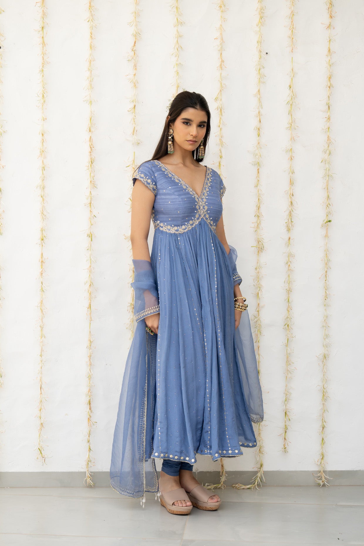 Cornflower Blue Embroidered Anarkali Set