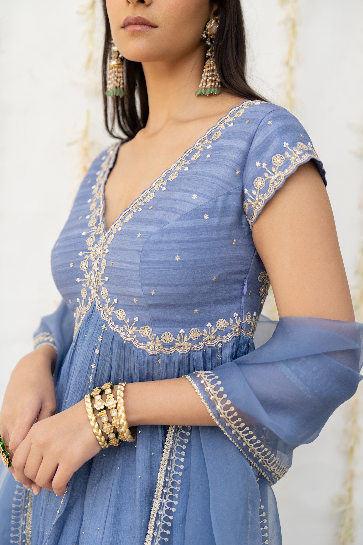 Cornflower Blue Embroidered Anarkali Set