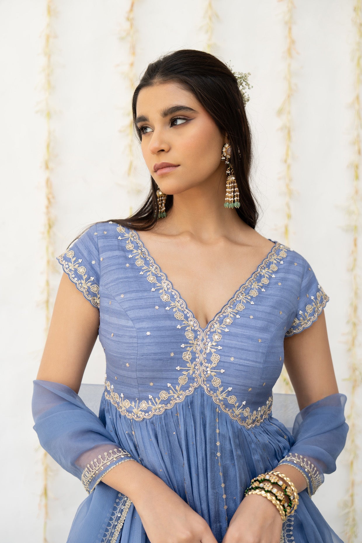 Cornflower Blue Embroidered Anarkali Set