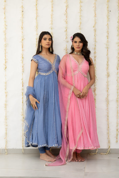 Cornflower Blue Embroidered Anarkali Set