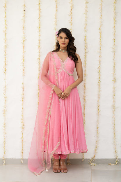 Candy Pink Embroidered Anarkali Set