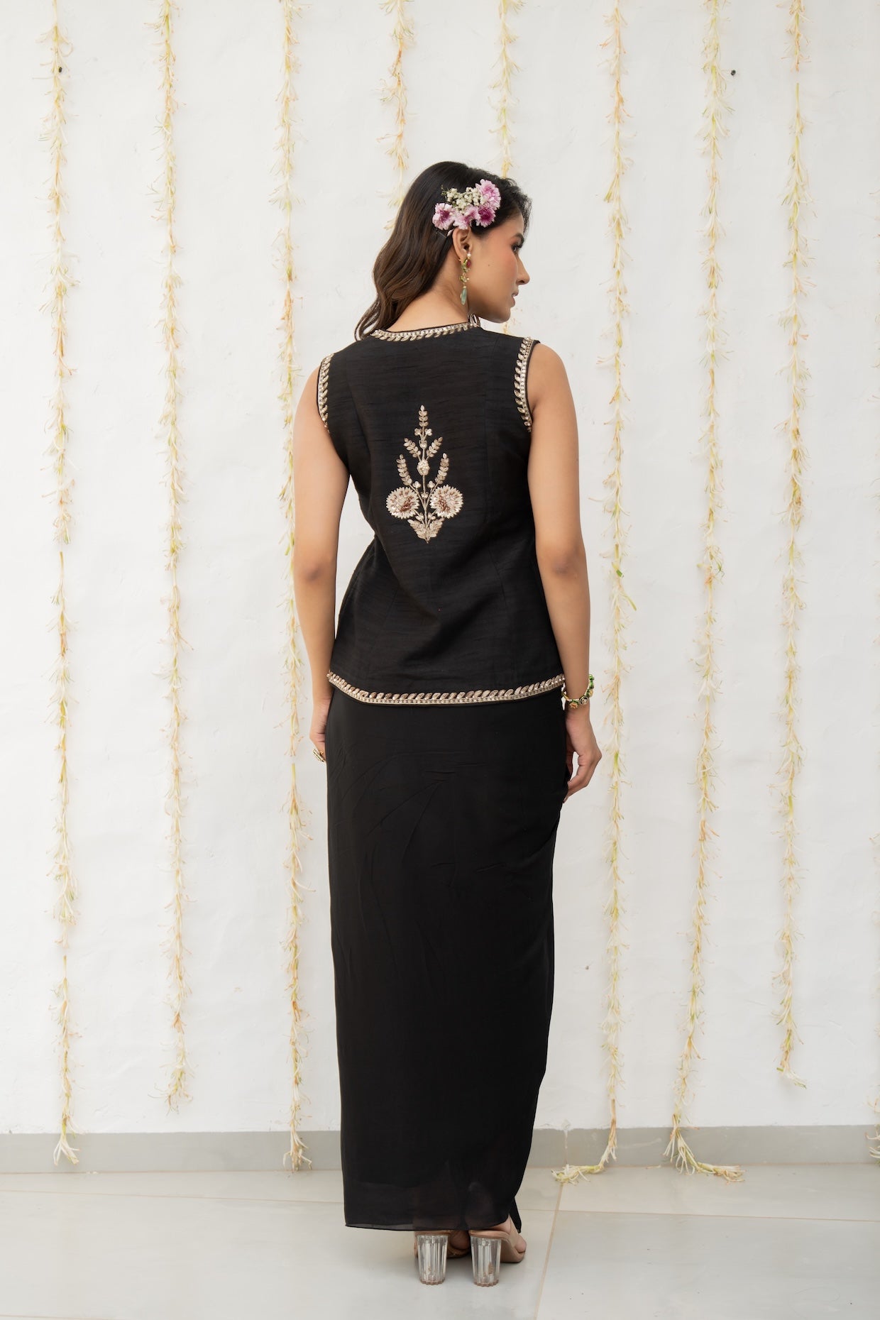 Charcoal Black Silk Waistcoat Jacket Set