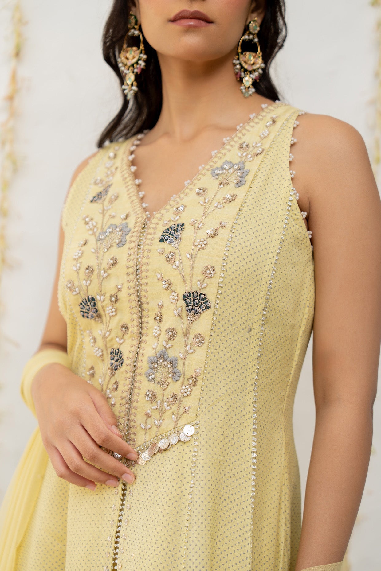 Butter Yellow Chiffon Anarkali Set
