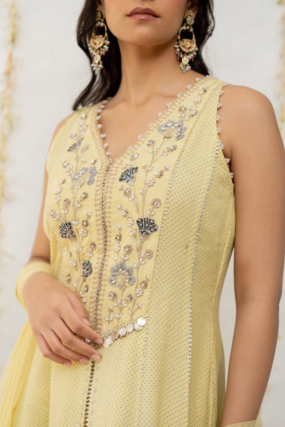 Butter Yellow Chiffon Anarkali Set