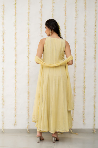 Butter Yellow Chiffon Anarkali Set