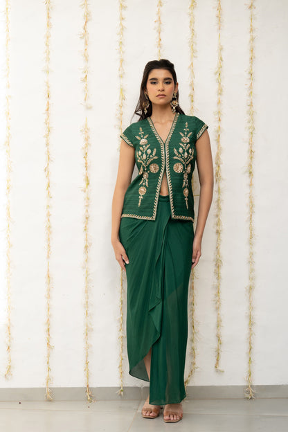 Bottle Green Silk Waistcoat Jacket Set
