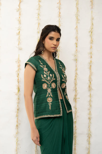 Bottle Green Silk Waistcoat Jacket Set