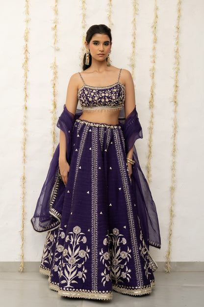 Royal Purple Silk Embroidered Lehenga Set