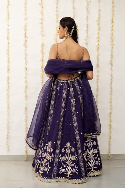 Royal Purple Silk Embroidered Lehenga Set