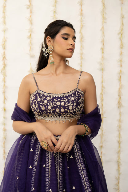 Royal Purple Silk Embroidered Lehenga Set