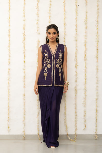 Royal Purple Silk Waistcoat Jacket Set