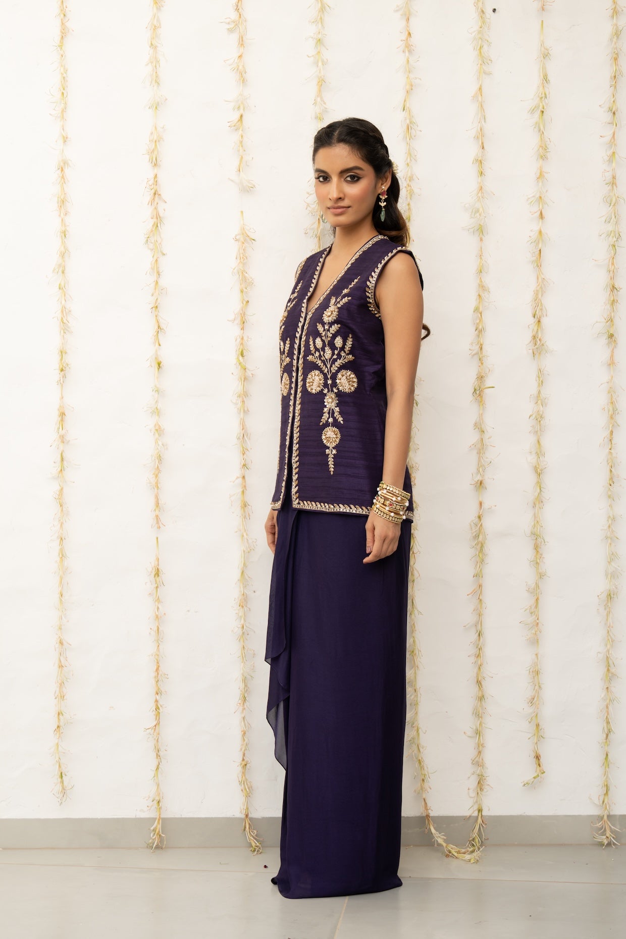 Royal Purple Silk Waistcoat Jacket Set