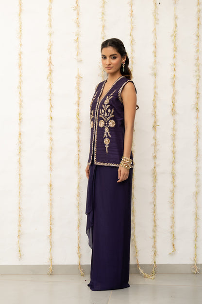 Royal Purple Silk Waistcoat Jacket Set