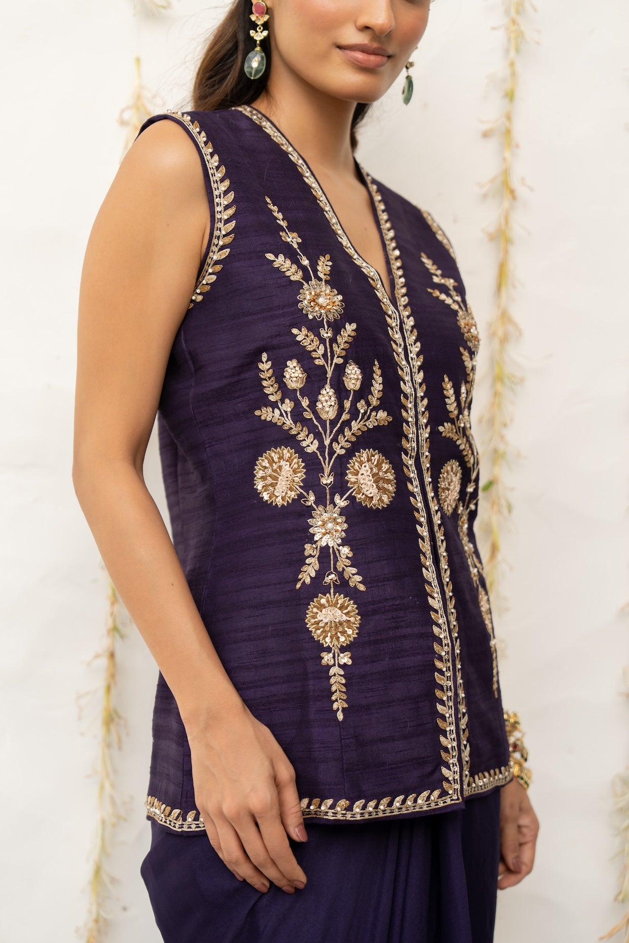 Royal Purple Silk Waistcoat Jacket Set