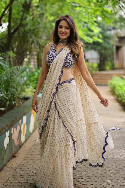 Vidya Malavde In Ecru Georgette Draped Saree Set