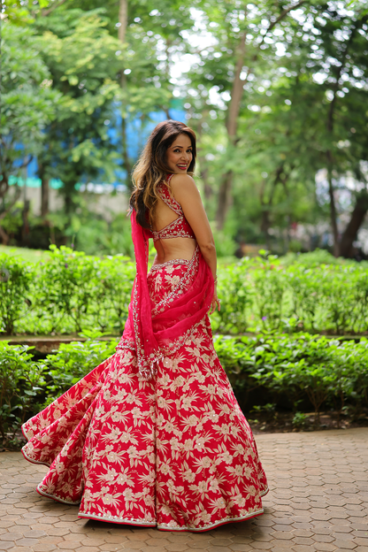 Vidya Malavde In Cherry Red Silk Lehenga Set