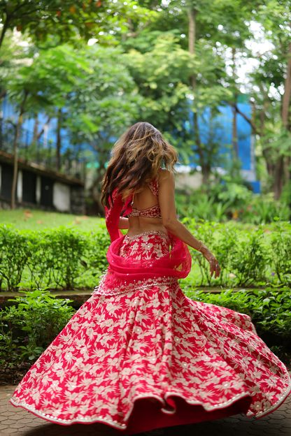 Vidya Malavde In Cherry Red Silk Lehenga Set