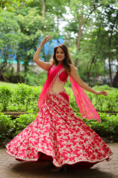 Vidya Malavde In Cherry Red Silk Lehenga Set